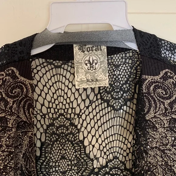NWT VOCAL black & gold/taupe rhinestone & lace cardigan size small. Gorgeous! - Picture 4 of 9